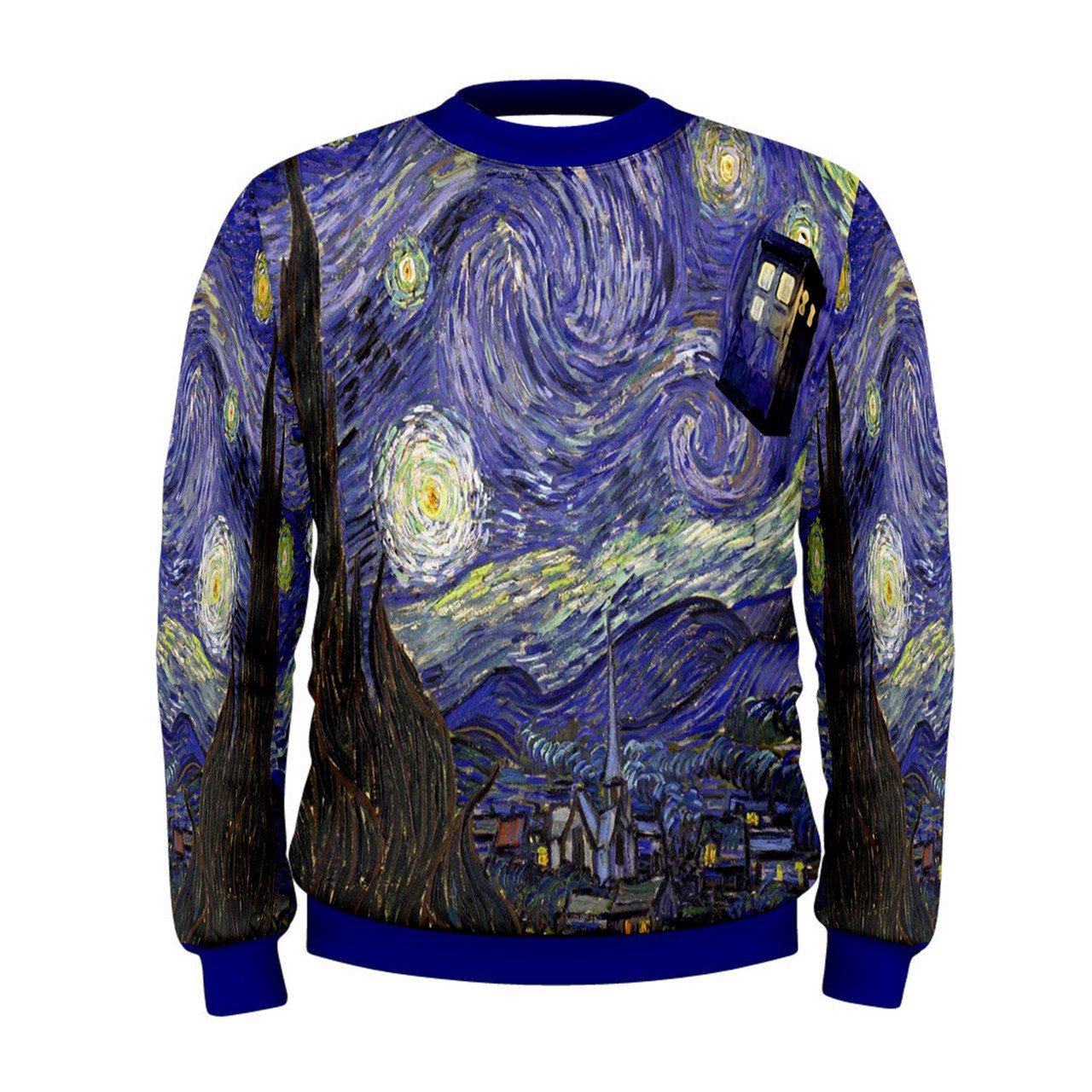 Size XL - Starry Night Feat Police Box Tardis Men's Sweatshirt Autumn Winter Wear
