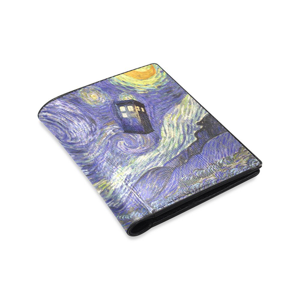 Starry Night feat Tardis Police Box Bifold Leather Wallet