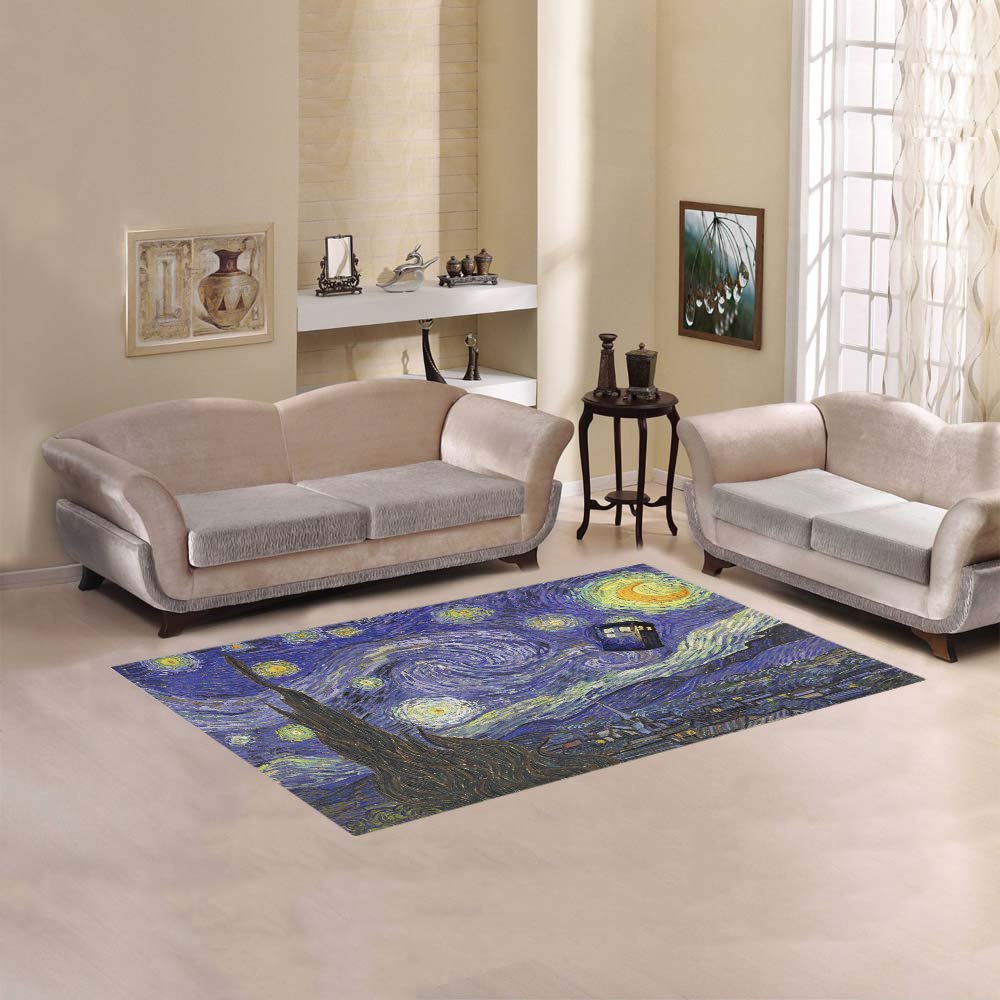 Starry Night feat Tardis Police Box Area Rug size 60"x 39"