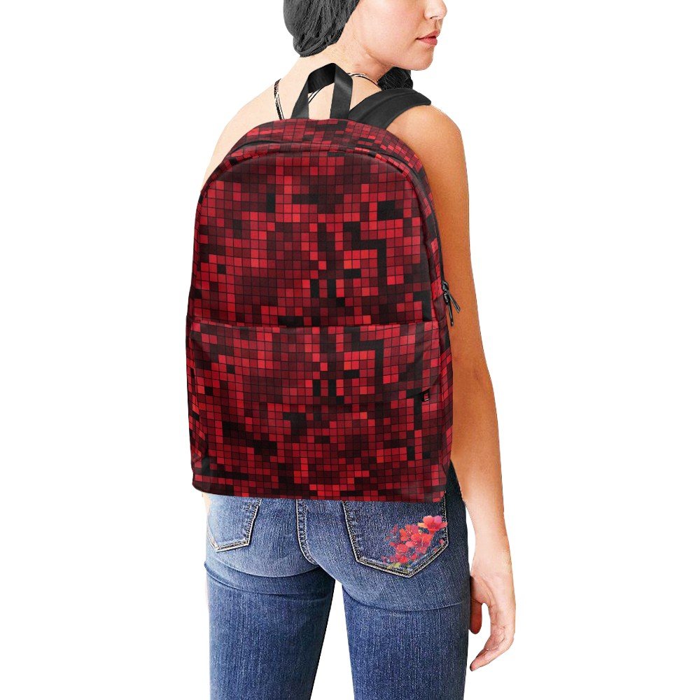 Pixelate Geometry Red Nylon Backpack Bag School Bag