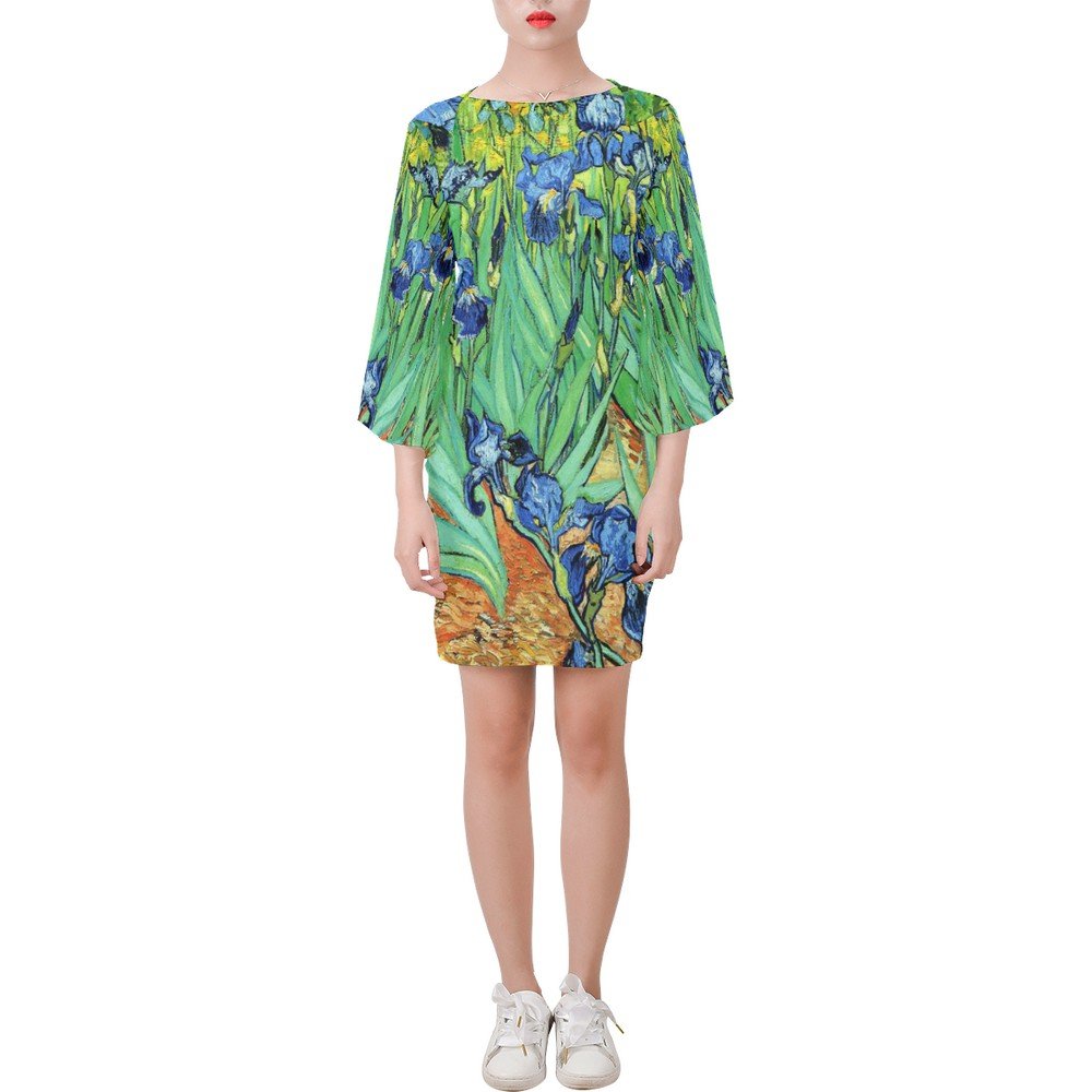 Irises Van Gogh Bell Sleeve Dress