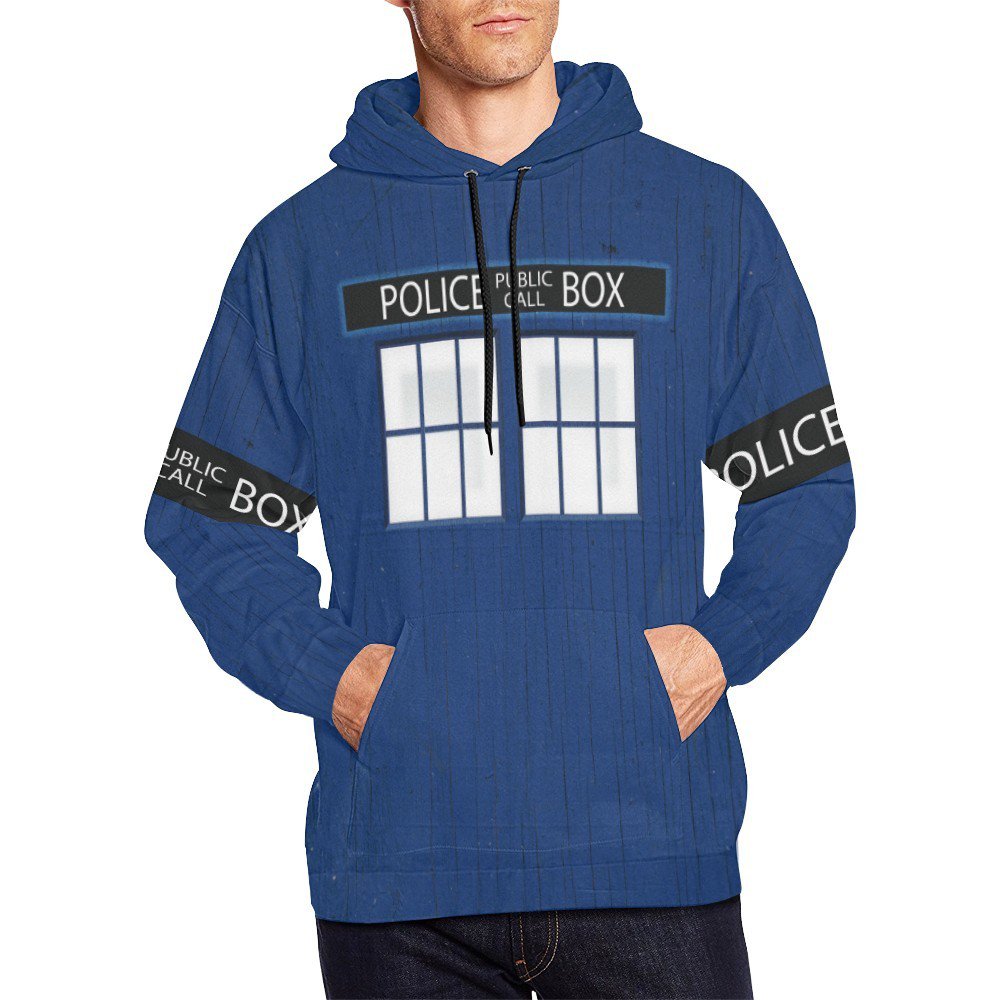 Size 3XL - Police Box Tardis Doctor Who Men's Full Print Hoodie (USA Size)
