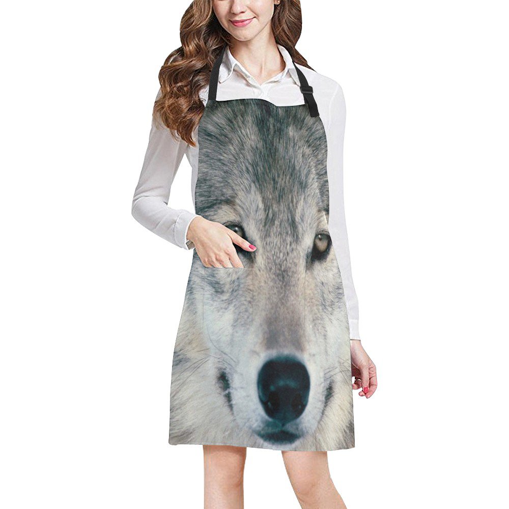 Gray Wolf Full Print Apron BBQ Kitchen Cooking with Style