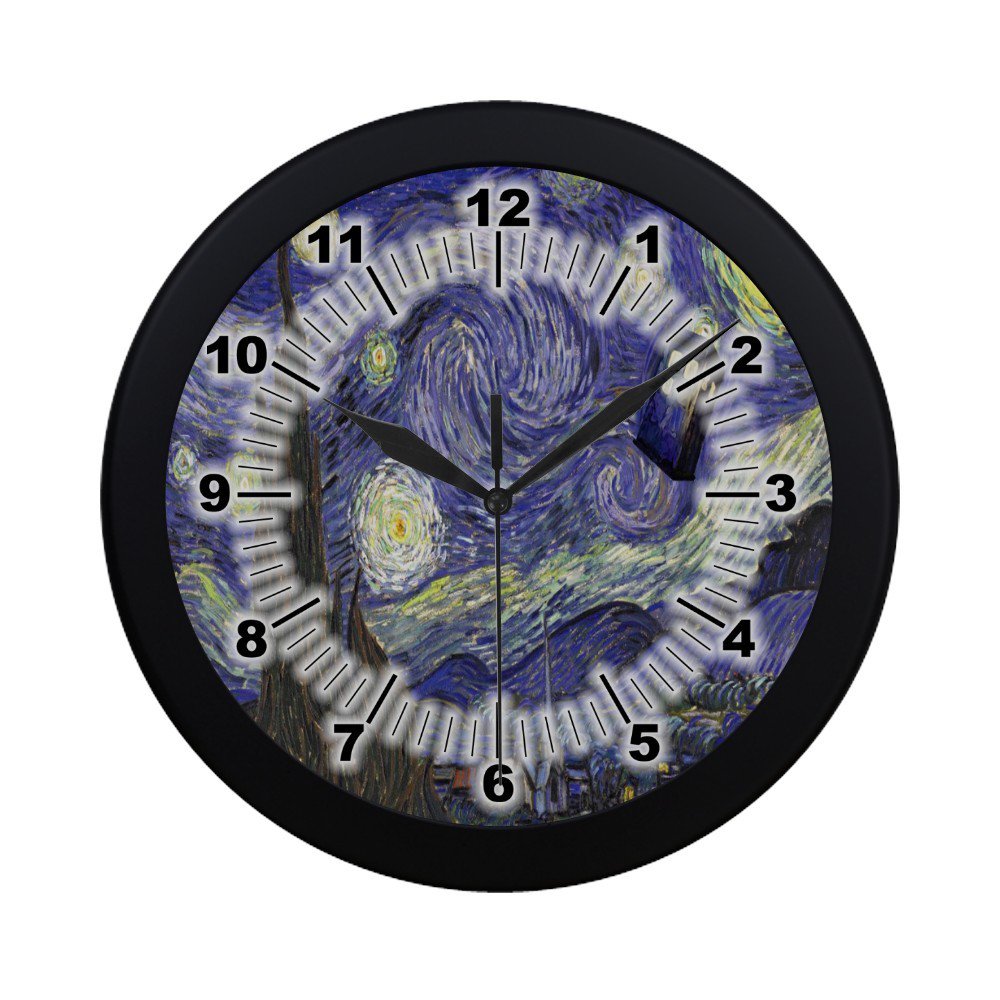 Starry Night Tardis Police Box Black Wall Clock