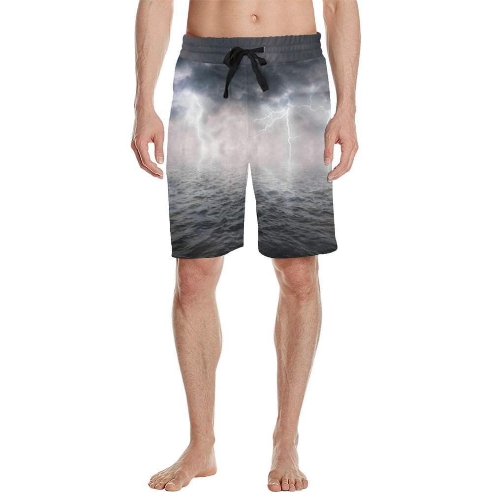 Size 2XL - Men's Thunderbold Lightning on Dark Ocean All Over Print Casual Shorts