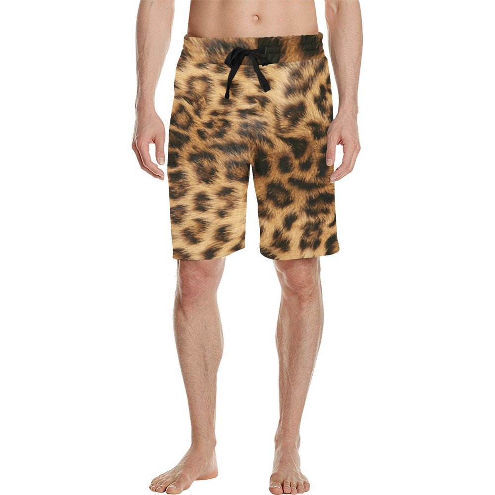 Size 2XL - Men's Leopard Brown All Over Print Casual Shorts
