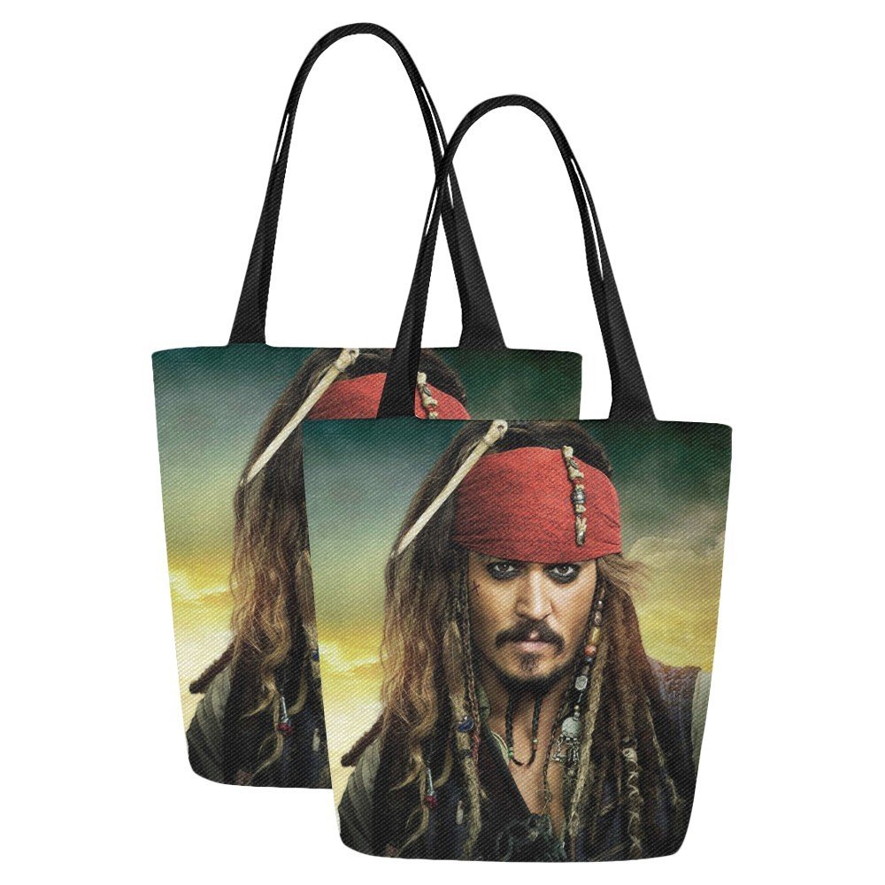 Set of TWO Pirate Jack Sparrow Canvas Tote Bag Two Sides Printing