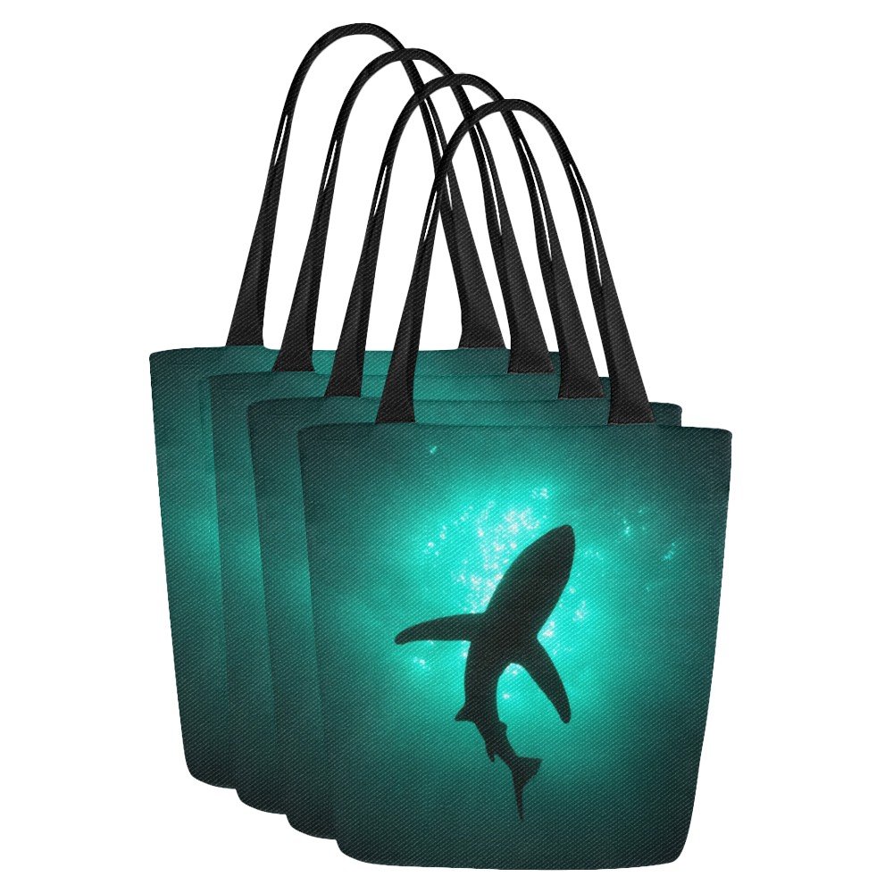 Set of FOUR Shark Silhouette Canvas Tote Bag Two Sides Printing