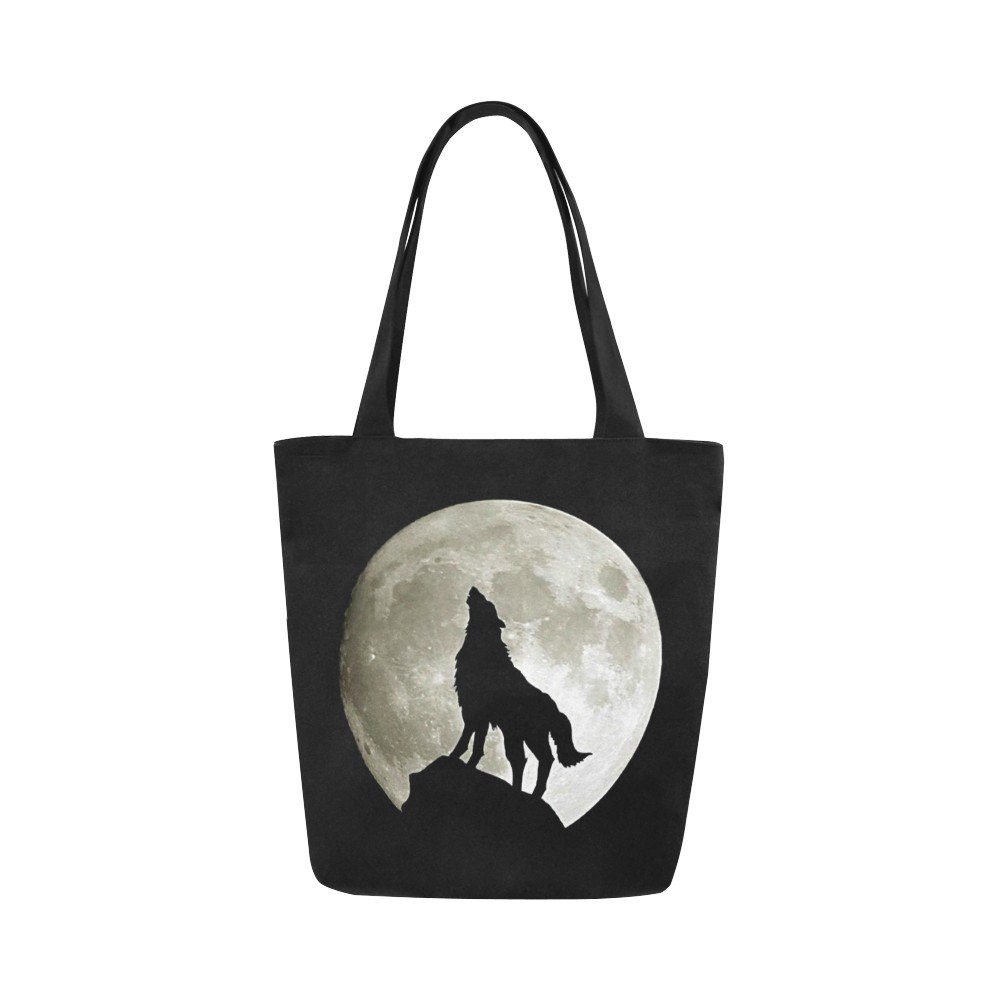 Wolf Silhouette and the Moon Canvas Tote Bag Two Sides Printing