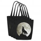Set of FOUR Wolf Silhouette and the Moon Canvas Tote Bag Two Sides Printing