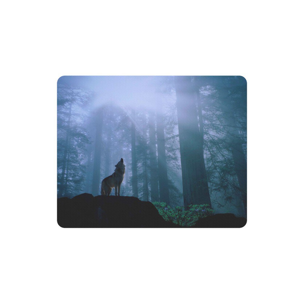 Wolf Blue Forest Rectangle Mousepad Non Slip Neoprene