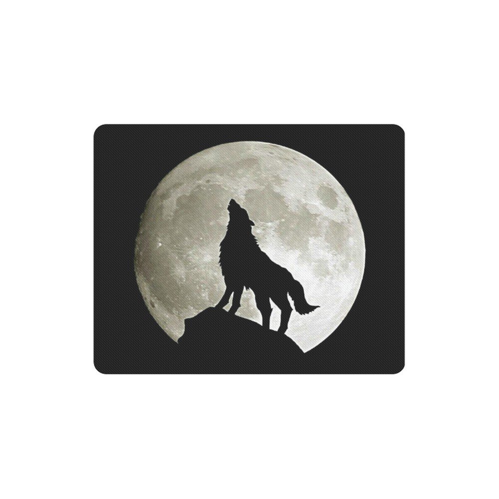 Wolf Silhouette with Moon Rectangle Mousepad Non Slip Neoprene