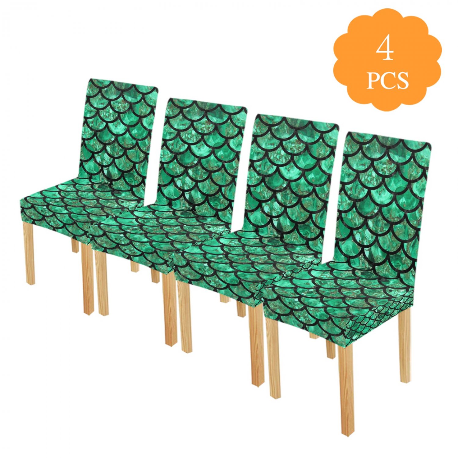 Green Mermaid Scales Chair Cover Pack of 4 pcs