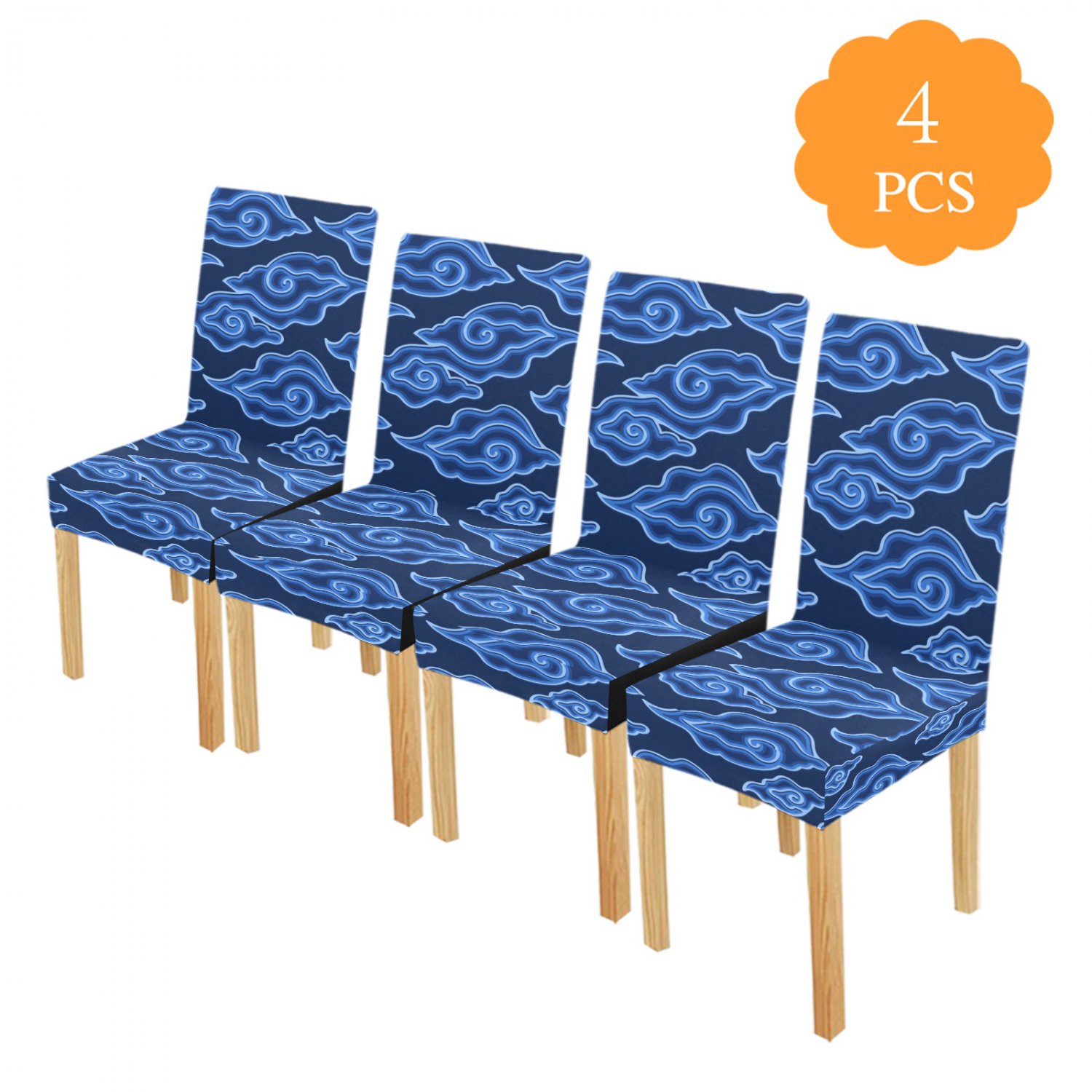 Blue Cloud Batik Pattern Mega Mendung Chair Cover Pack of 4 pcs
