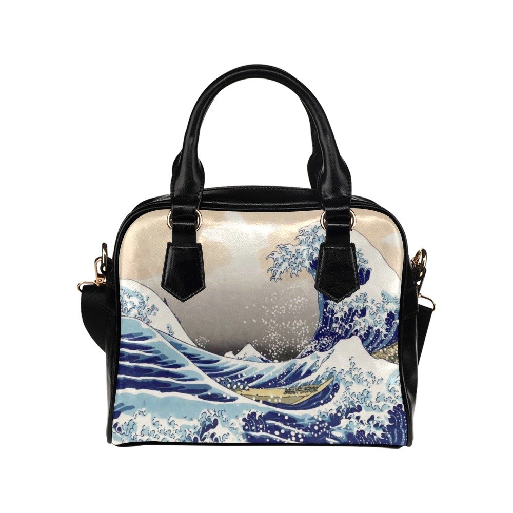The Japanese Tsunami Wave PU Leather Shoulder Handbag Bag