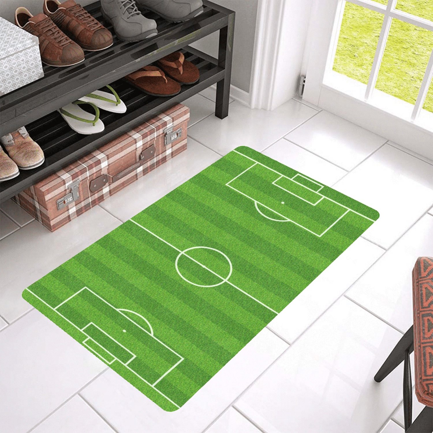Football Soccer Field Green Grass Print Doormat (Rubber)