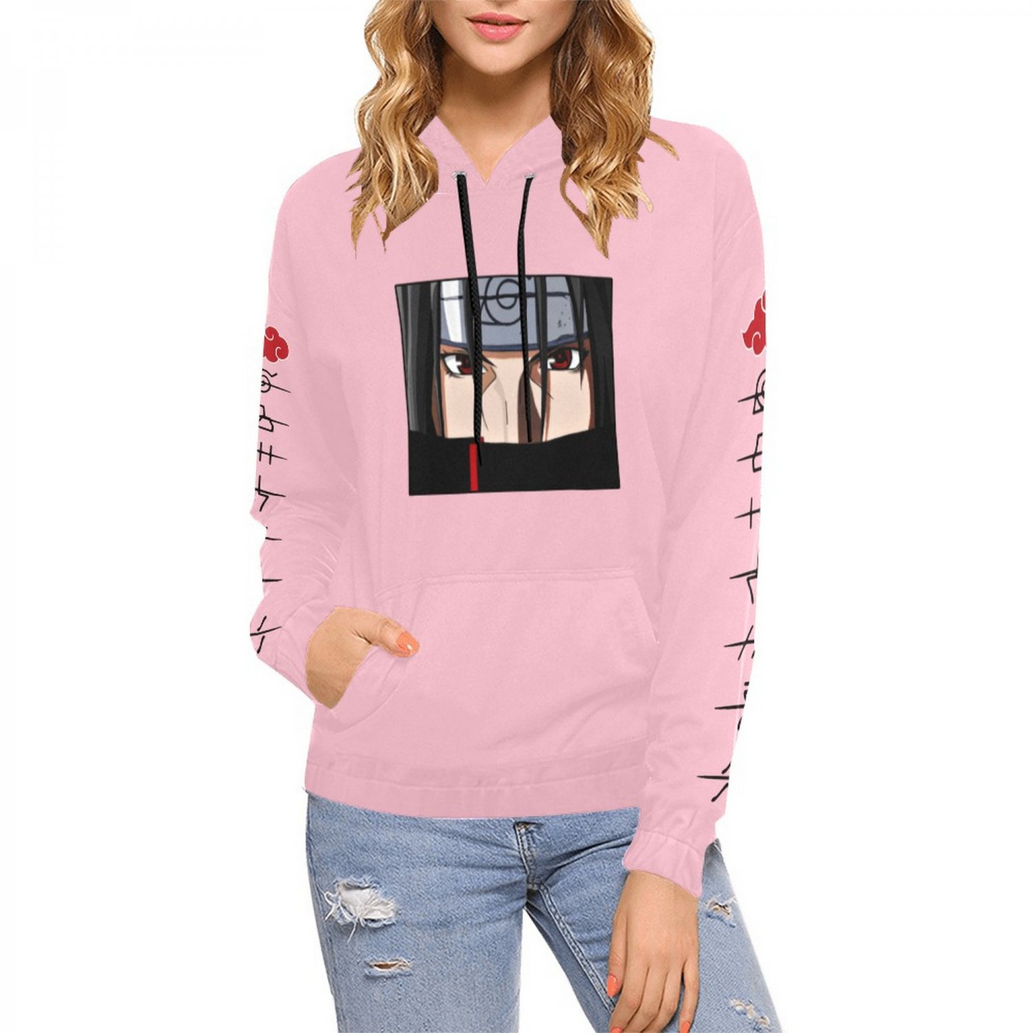 USA Size Women's PINK Itachi Uchiha Anime All Over Print Hoodie