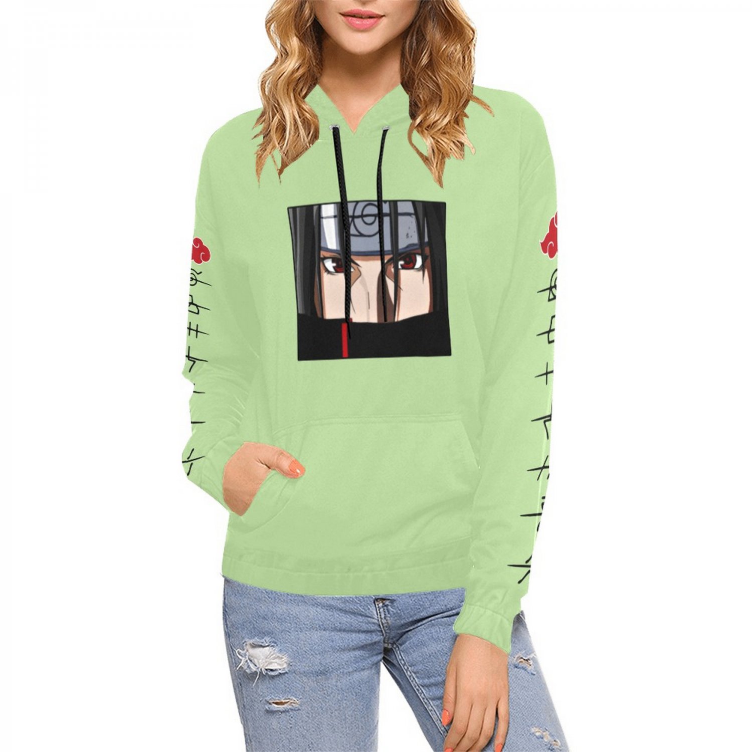 USA Size Women's GREEN PASTEL Itachi Uchiha Anime All Over Print Hoodie