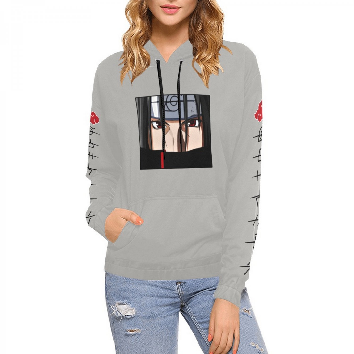 USA Size Women's GRAY Itachi Uchiha Anime All Over Print Hoodie