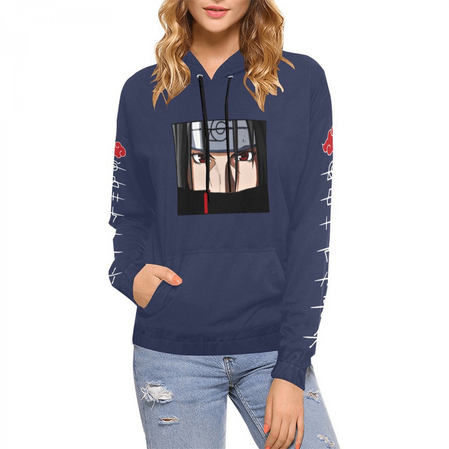 USA Size Women's BLUE NAVY Itachi Uchiha Anime All Over Print Hoodie