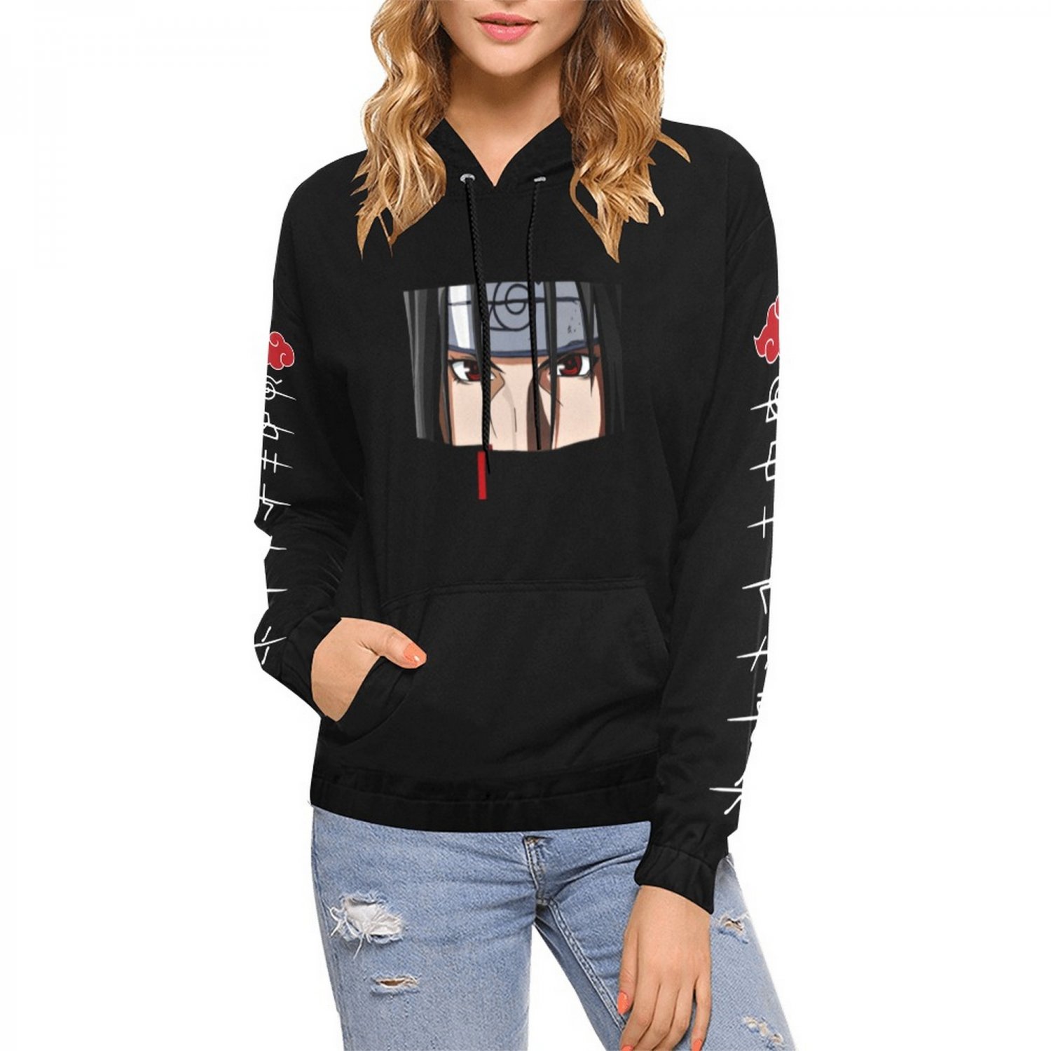 USA Size Women's BLACK Itachi Uchiha Anime All Over Print Hoodie
