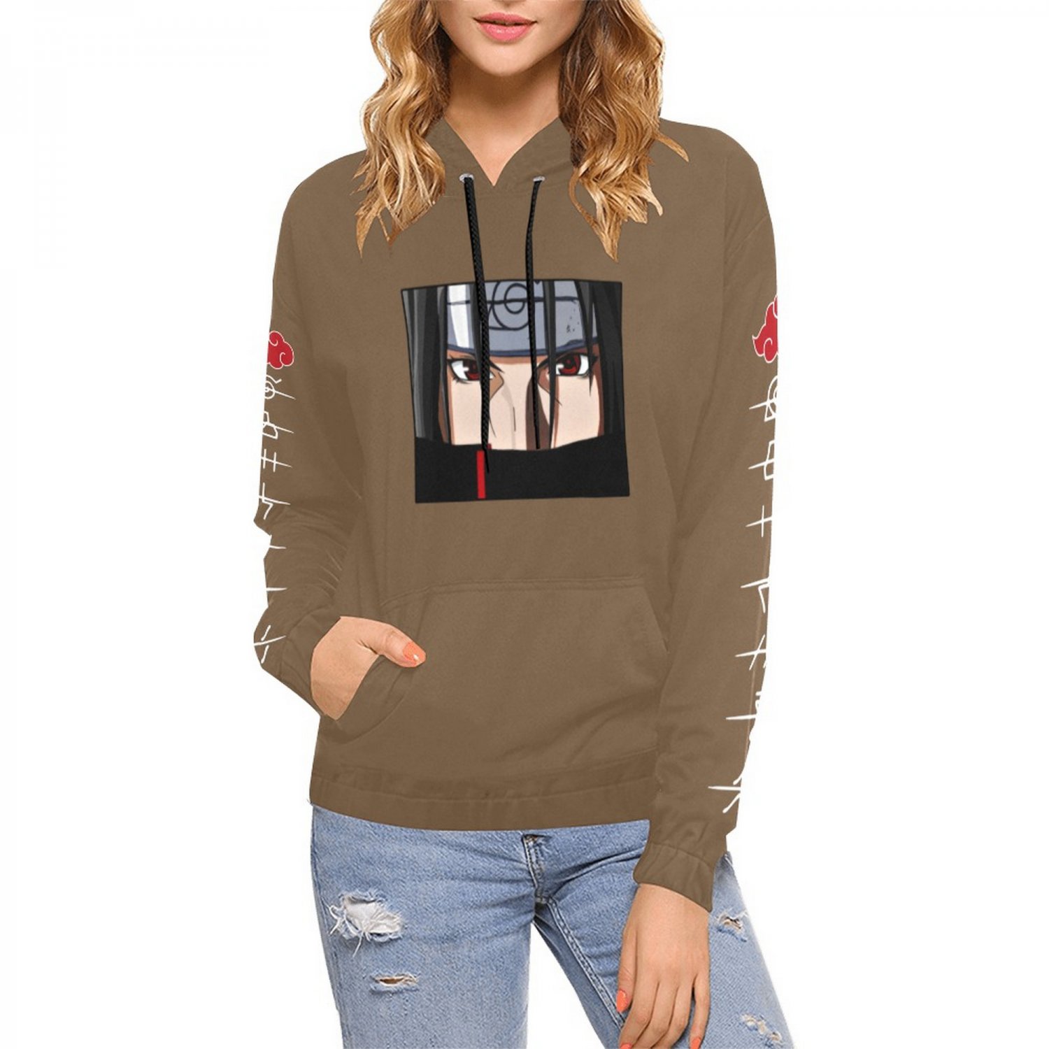USA Size Women's BROWN Itachi Uchiha Anime All Over Print Hoodie