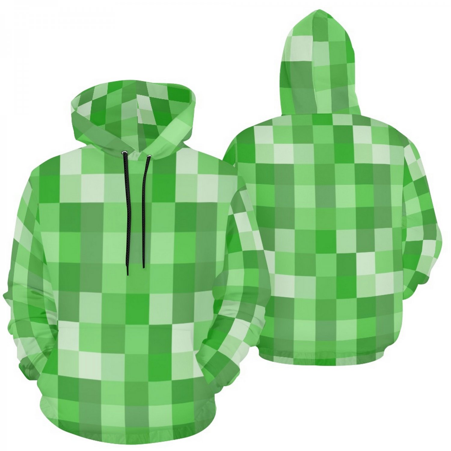USA Size Green Pixel Squares Game Lover Men's Full Print Hoodie