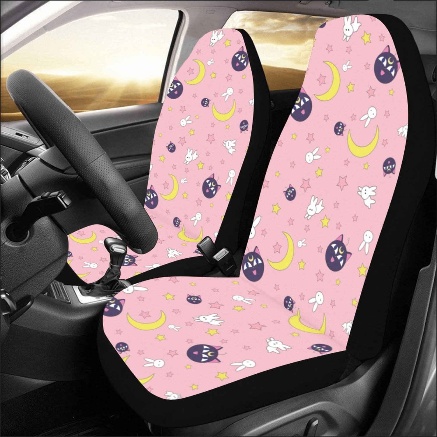 Luna Cat Bunny Star Moon Kawaii Anime Car Seat Covers (Set of 2)