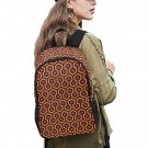 Brown Hotel Hexagon Geometric Pattern Unisex Casual School Backpack with Side Mesh Pockets