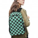 Demon Anime Inspired Checkered Green Black Unisex Casual School Backpack with Side Mesh Pockets