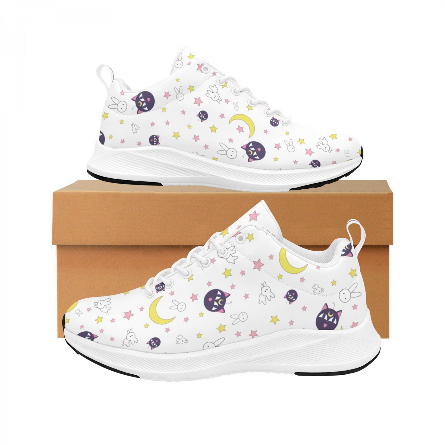 Women's White Luna Cat Bunny Star Moon Kawaii Anime Alpha Running Shoes