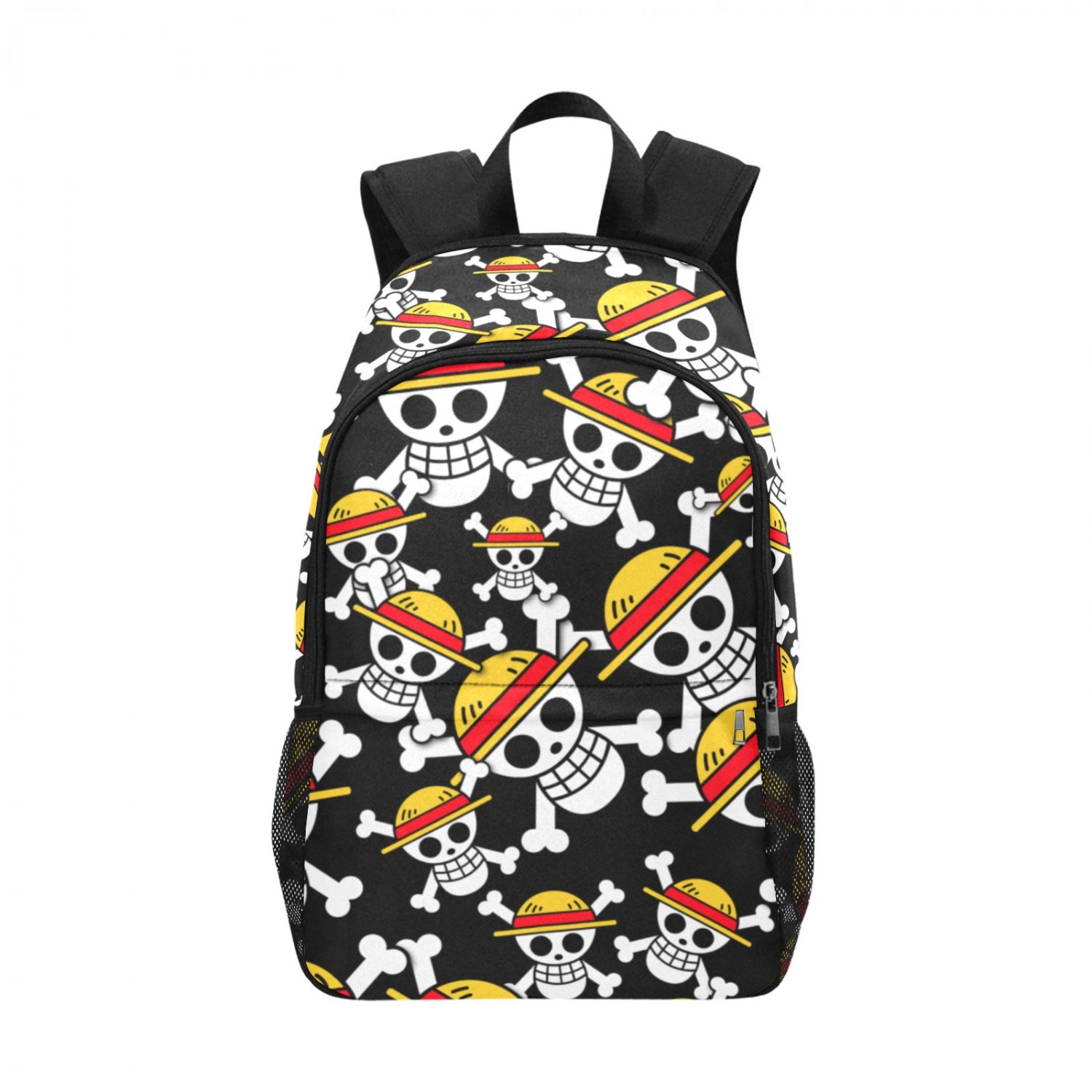 Straw Hat Pirates Anime Watercolor School Backpack with Side Mesh Pockets