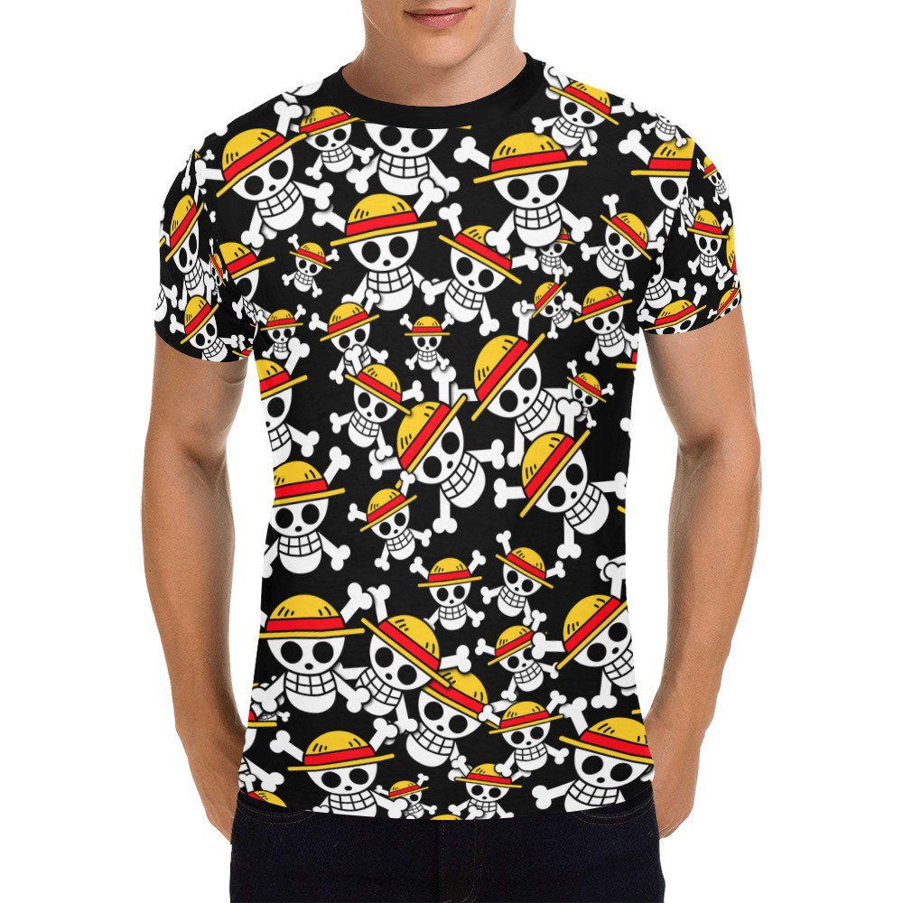 US SIZE Straw Hat Pirates Anime Men's Full Print T-Shirt Tee
