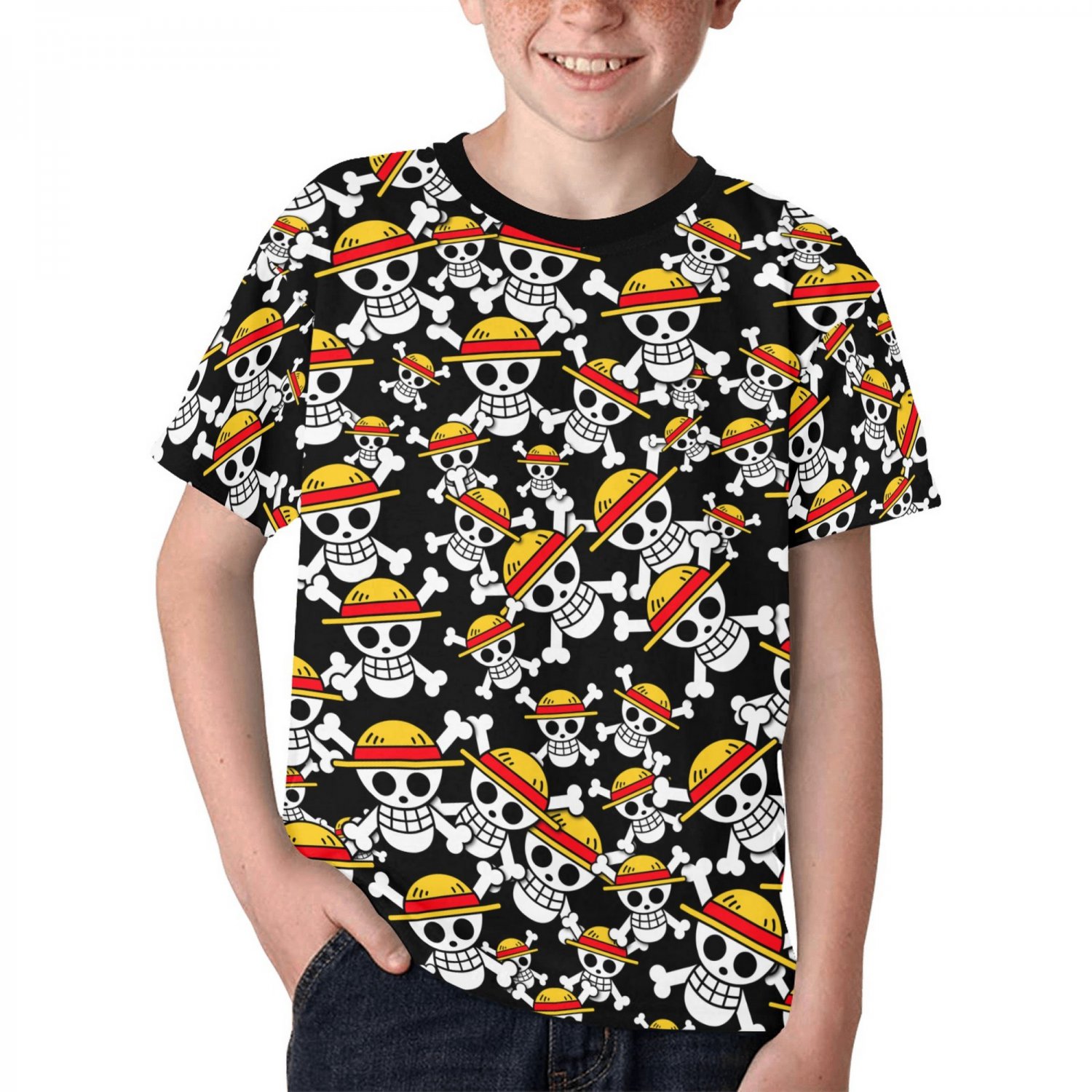 US SIZE Straw Hat Pirates Anime Big Kids' Full Print T-Shirt Tee
