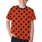 US SIZE Unisex Big Kids' Lady Bug Polkadot Black Red Full Print T-Shirt Tee