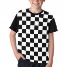 US SIZE Unisex Big Kids' Wednesday Theme Checkered Black White Full Print T-Shirt Tee