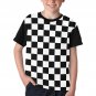 US SIZE Unisex Big Kids' Wednesday Theme Checkered Black White Full Print T-Shirt Tee