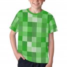 US SIZE Unisex Big Kids' Green Pixel Gamers Theme Full Print T-Shirt Tee