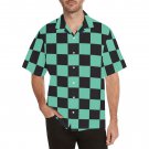 Demon Checkered Black Green Anime Men's All Over Print Hawaiian Shirt