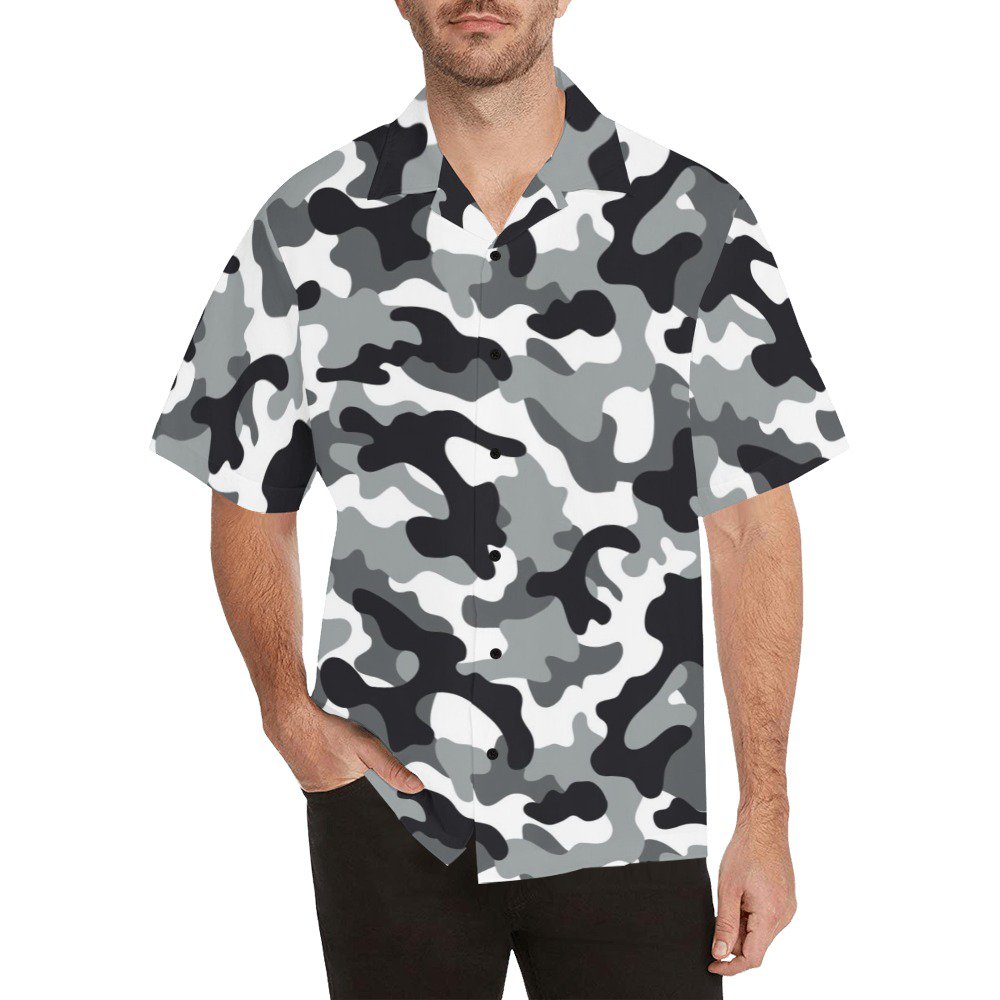 Gray Army Camouflage Pattern Men's All Over Print Hawaiian Shirt