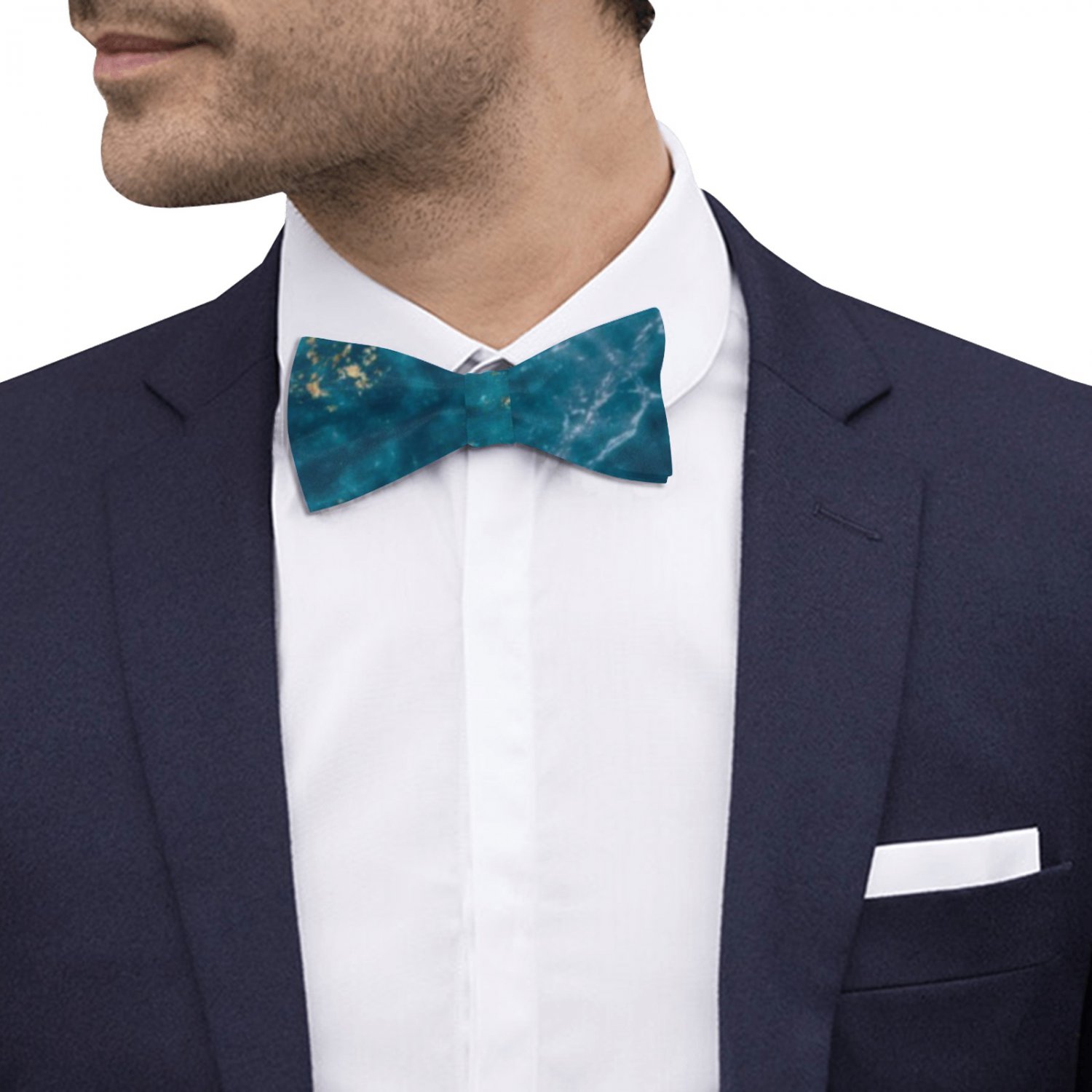 Blue Gold Marble Adjustable Bowtie