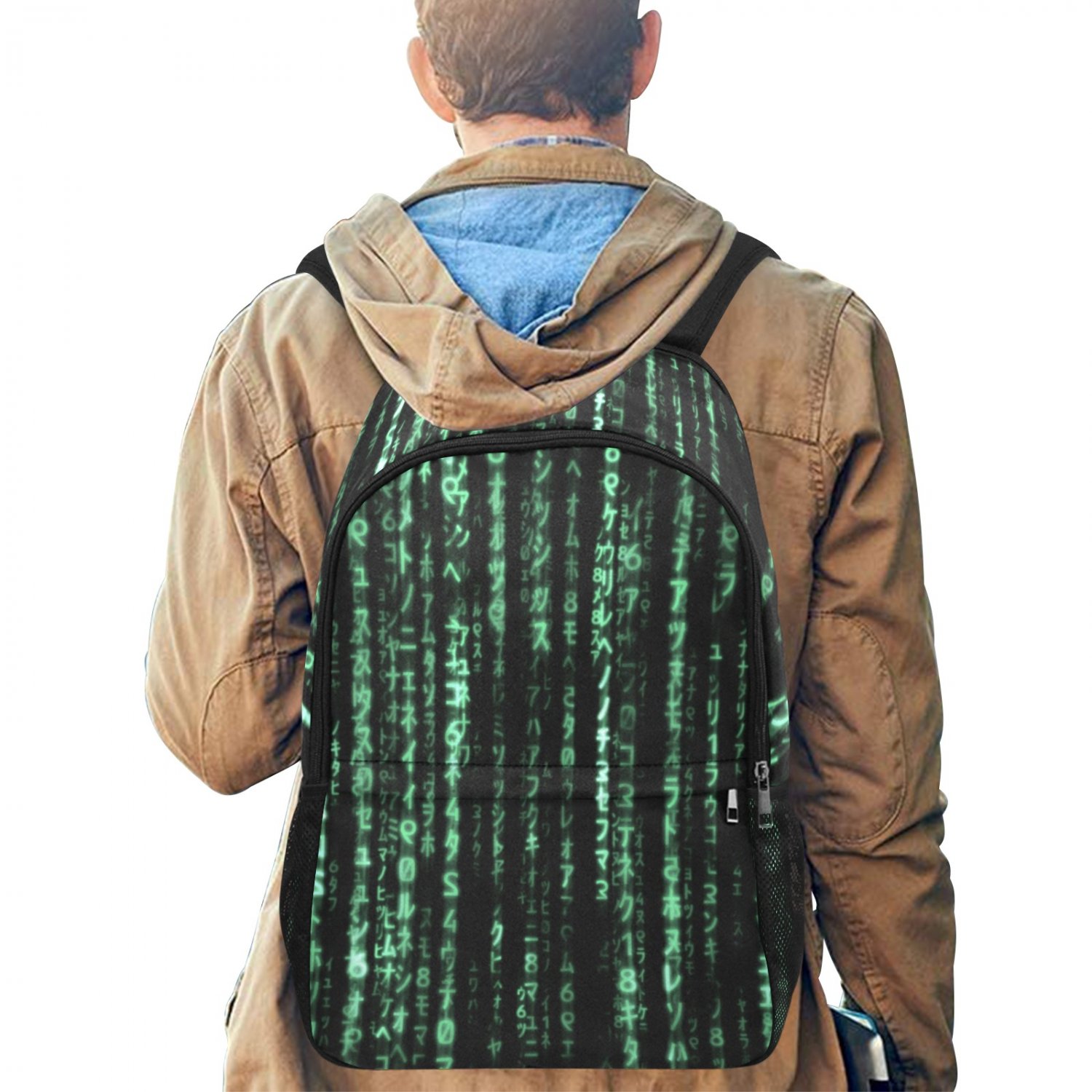 Matrix Raining Code School Backpack with Side Mesh Pockets