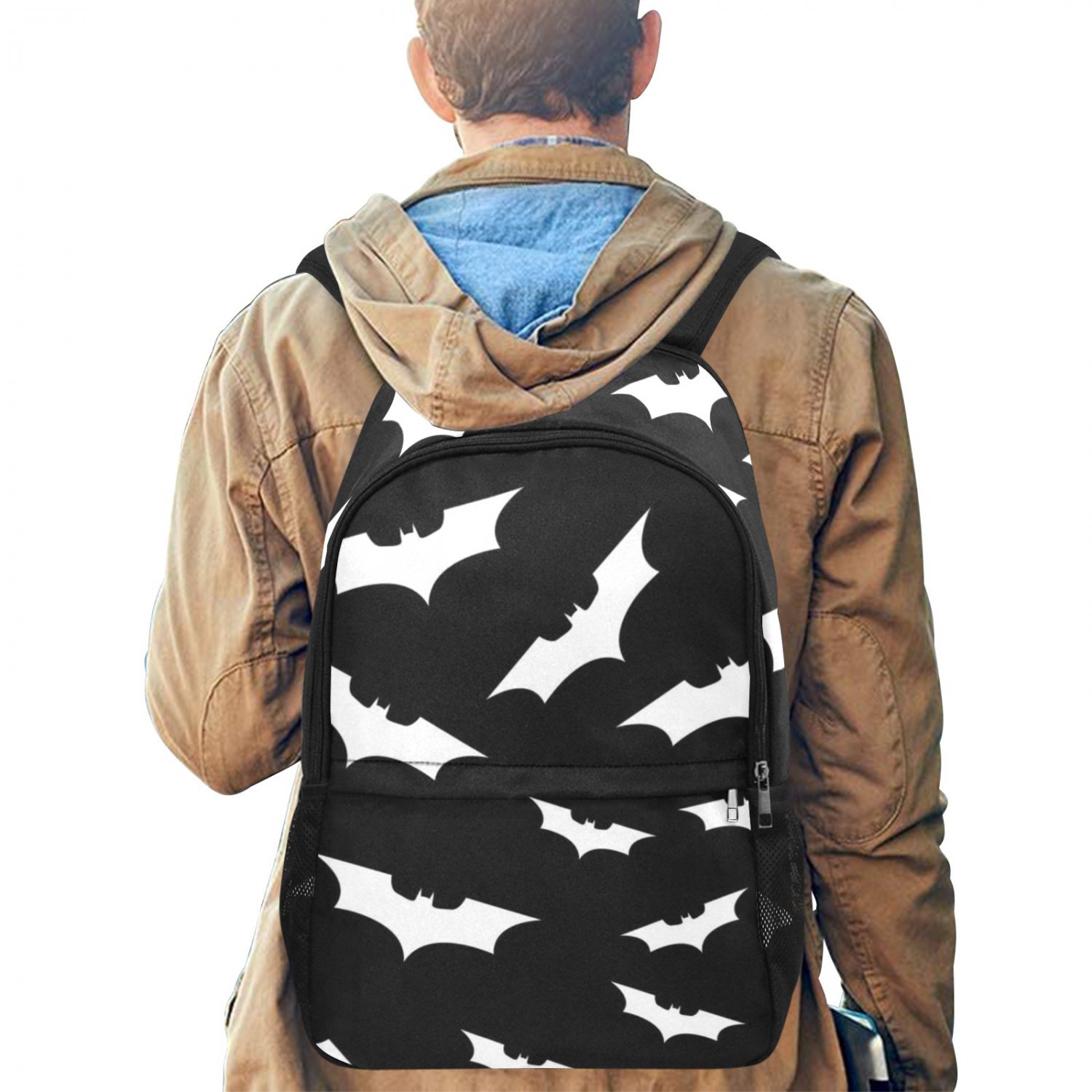Bat Silhouette School Backpack with Side Mesh Pockets