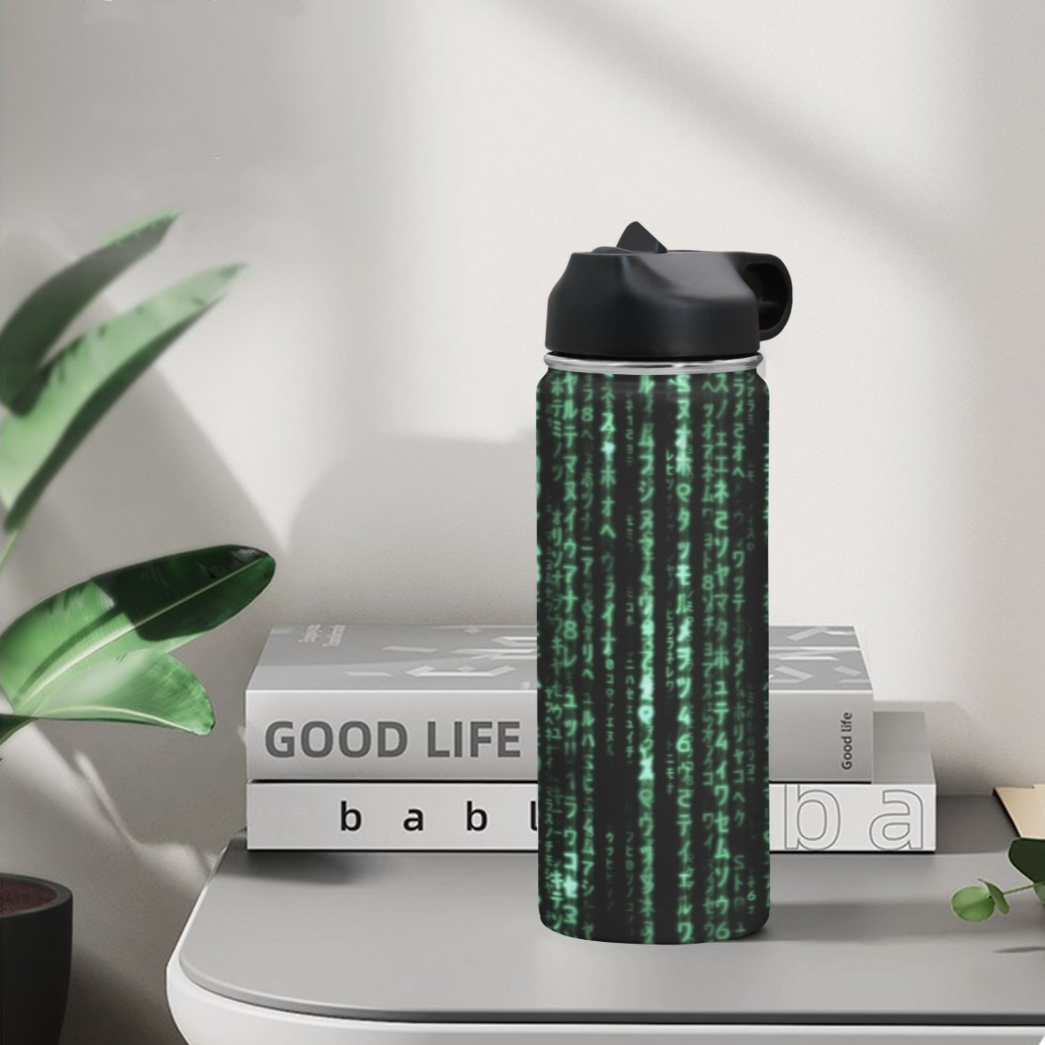 Matrix Raining Code Water Insulated Bottles With Straw Lid (18 OZ)