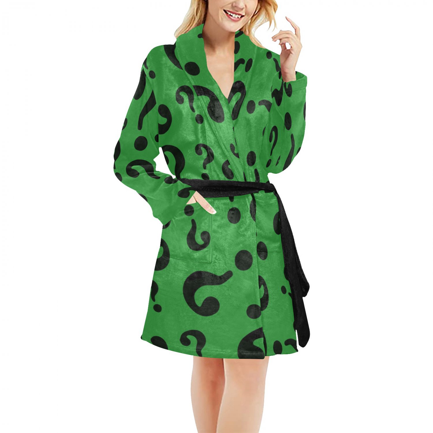 Women's Riddler Riddle Green Questions Fleece Robe