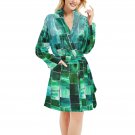Women's Green Emerald Tiles Print Fleece Robe