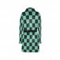 Women's Demon Anime Checkered Black Green Fleece Robe