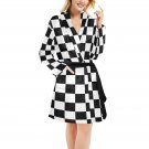 Women's Wednesday Theme Checkered Black White Fleece Robe