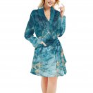 Women's Blue Gold Marble Fleece Robe