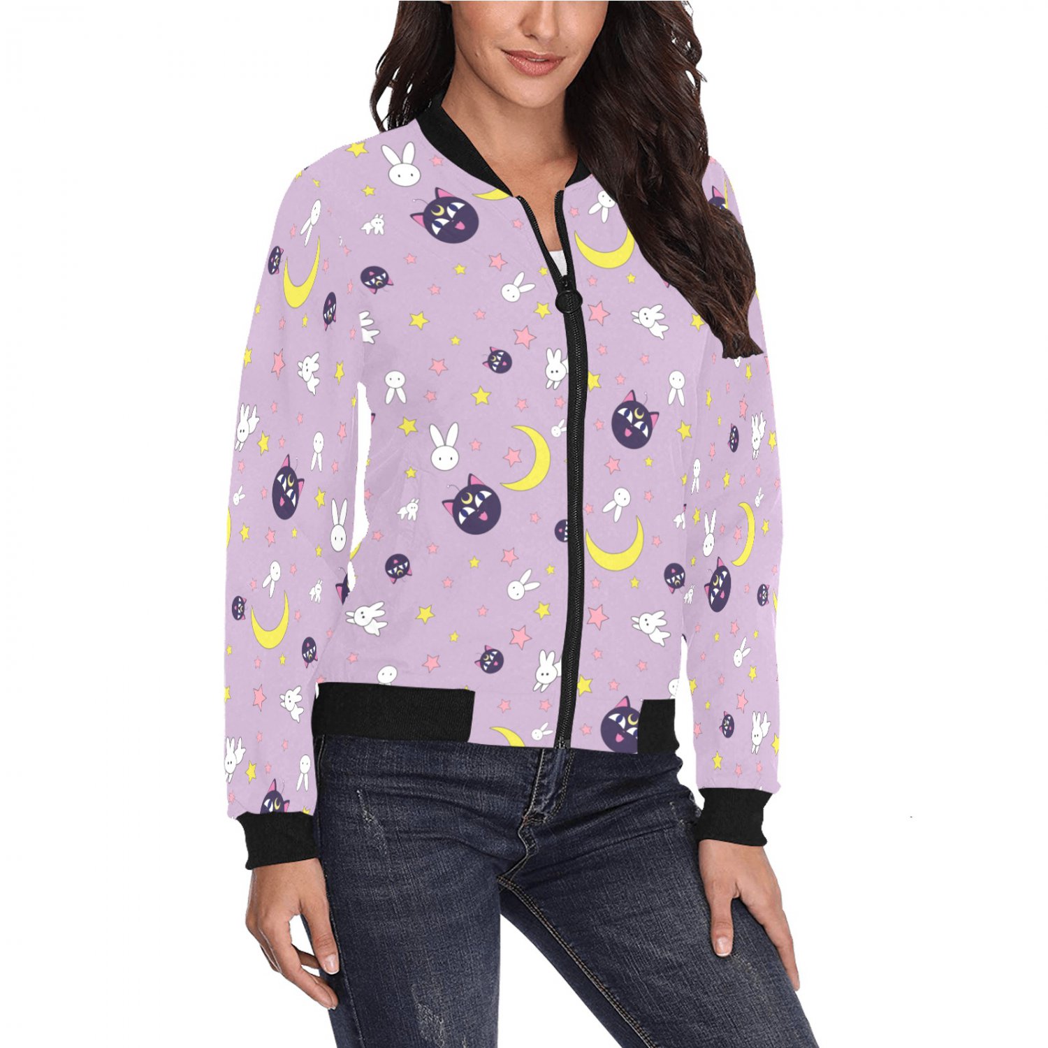 Cat Bunny Star Moon Anime Kawaii Women's Bomber Jacket